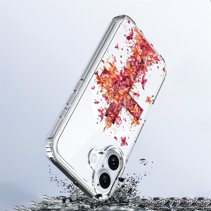 For iPhone 16 Plus Case Compatible with MagSafe Flower Pattern Printing TPU+PC Phone Cover