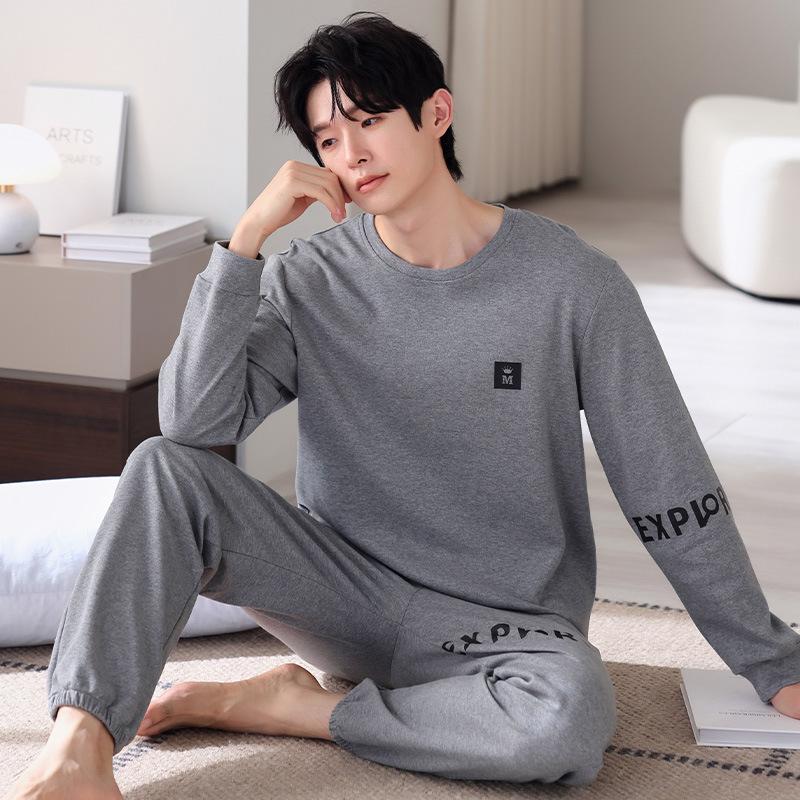 

Пижама мужская весенне-осенняя из чистого хлопка с длинным рукавом, мужская осенняя хлопковая молодежная больших размеров, домашняя одежда 4XL