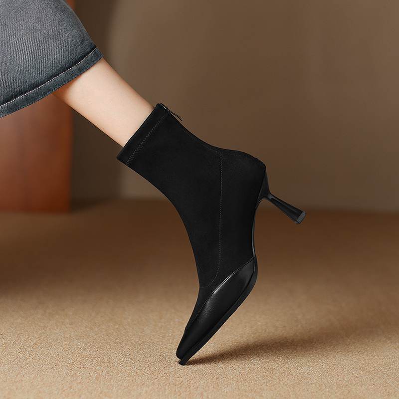 Krazing Pot Flock Autumn Winter Shoes Stiletto Thin High Heels Big Size 40 Modern Boots Pointed Toe Keep Warm Zip Ankle Boots