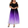 Plus Size Women O Neck Cold Shoulder Gradient Print Waist Tight Long Party Dress