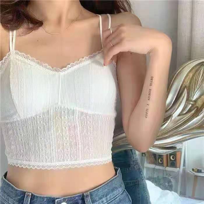 Tank Top Lace Crop Tops Women Summer Camis Backless Camisole Double Straps Tube Female Sleeveless Cropped Vest