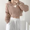 Spring and Autumn Four-color Loose Large Lapel Peplum Knit Sweater Women Fashion Loose Short Sweater Sweater Sweater Comfortable and Versatile