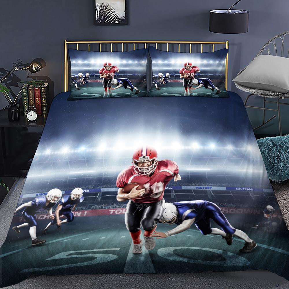 3D Print Rugby Sports Duvet Cover Set, American Football Bedding Set Queen Fashion 3pcs Comforter Microfiber Quilt Cover Double