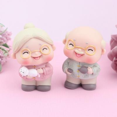 Mini Grandparent Statue Cute Longevity Cake Ornaments Collectibles Decor Old Couple Figurines  Home