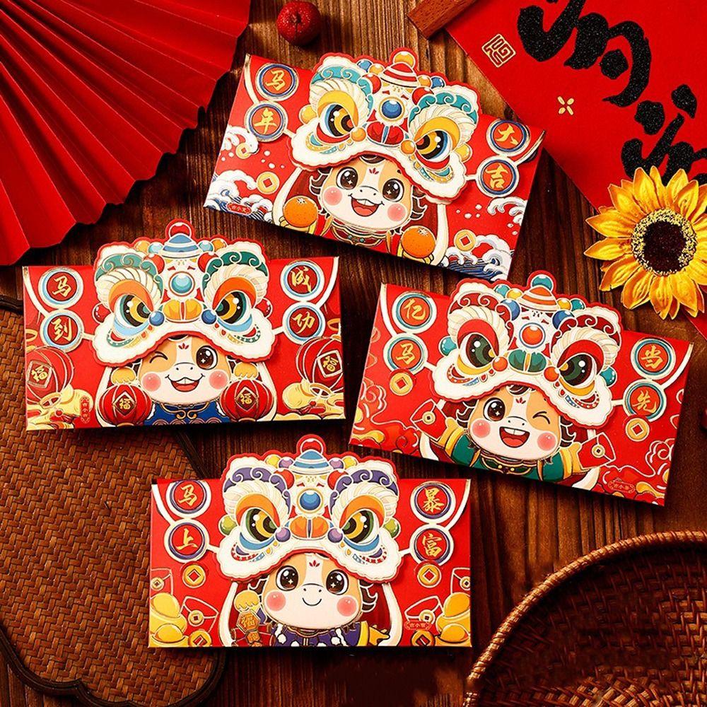 4pcs Thickened 2026 Horse Year Red Pockets Cartoon Lucky Money Bag Red Packet Spring Festival