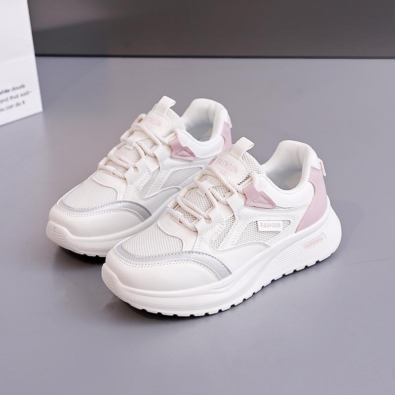 Spring mesh breathable sports shoes women's lightweight and versatile student running shoes thick-soled simple casual dad shoes