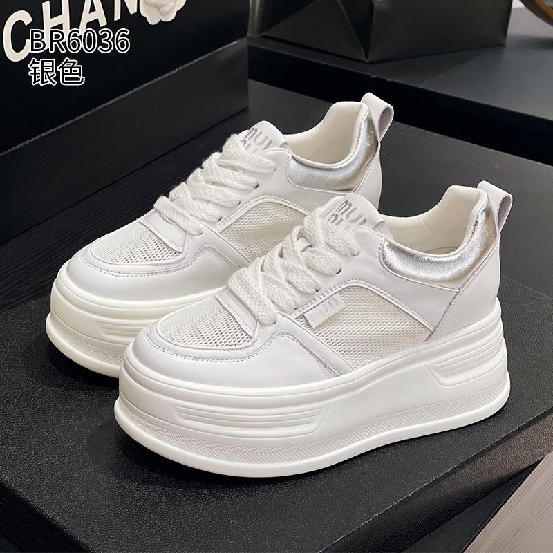 Gauze board shoes summer new casual leather thick sole small breathable muffin bottom