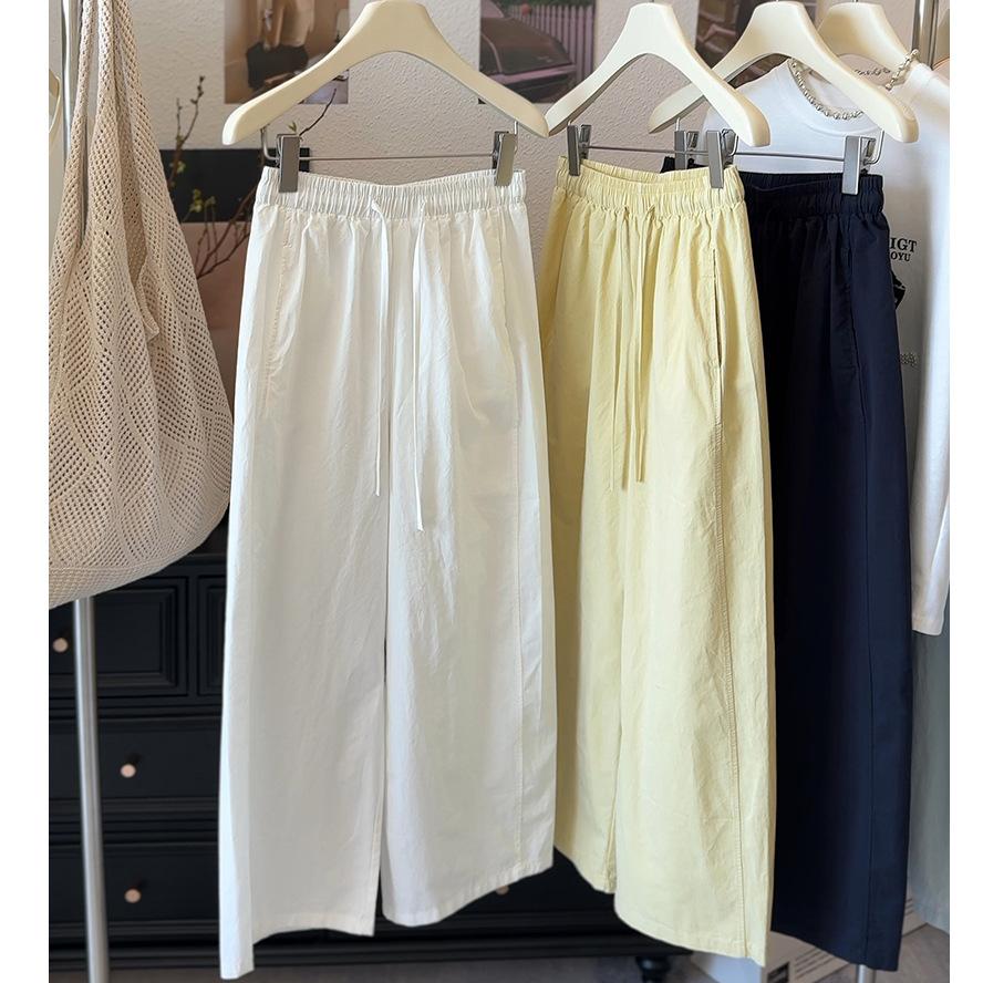 Women's High Waist Drawstring Wide Leg Cropped Pants Loose Fit Casual Linen Blend Ankle Trousers For Summer Daily Wear