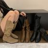 2025 autumn and winter new round head thick heel niche fashion boots Korean version temperament boots but knee