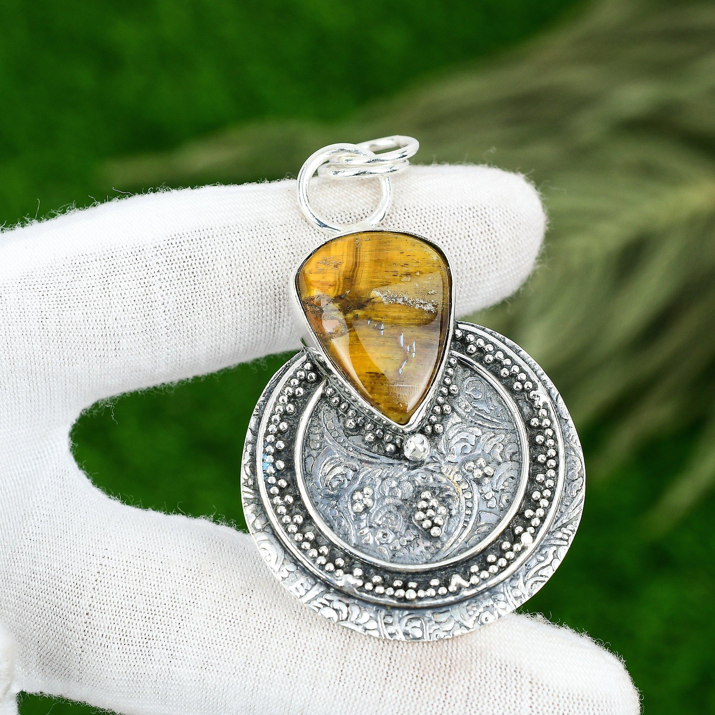 Sisters Day Sale Natural Tiger Eye Sterling Silver Sacral Chakra Pendant Jewelry