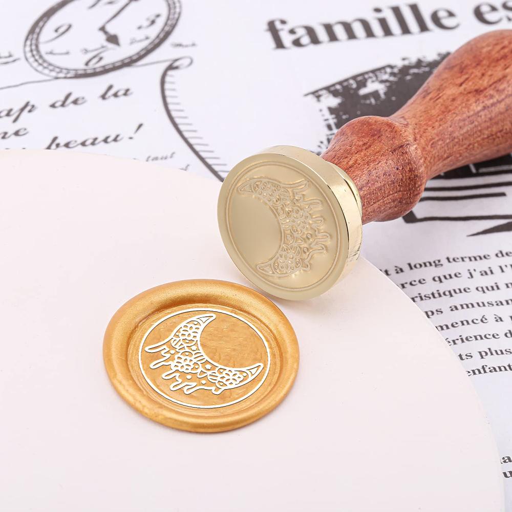 Witch Moon Theme Wax Seal Stamp Replaceable Sealing Wax Stamp 25mm Brass Head for Halloween Invitations Envelope Cards Decoratio
