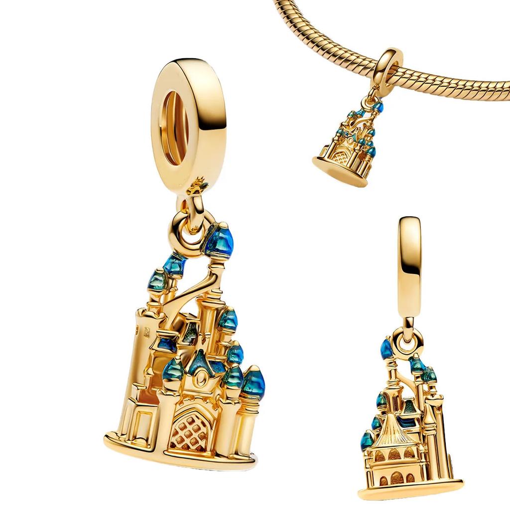 Authentische Kupfer Goldene Runde Anhänger Pferd Löwe Schloss Perlen Armbänder Halskette Damen Weihnachten Halloween DIY Geschenk