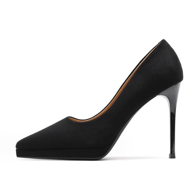 2025 neue sexy schwarze spitze wasserdichte Tischhass himmelhohe Absätze Damenschuhe nicht scheuernde Füße dünne Absätze flacher Ausschnitt Pendlerschuhe