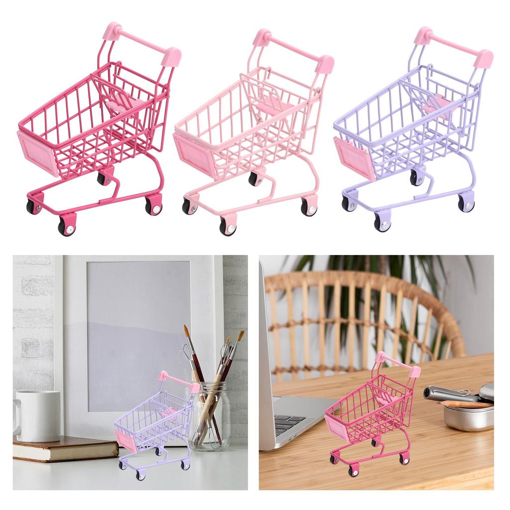 Mini Shopping Cart Model Stationery Play House Toys Dollhouse Furniture Container Storage Box for Office Home Accessories