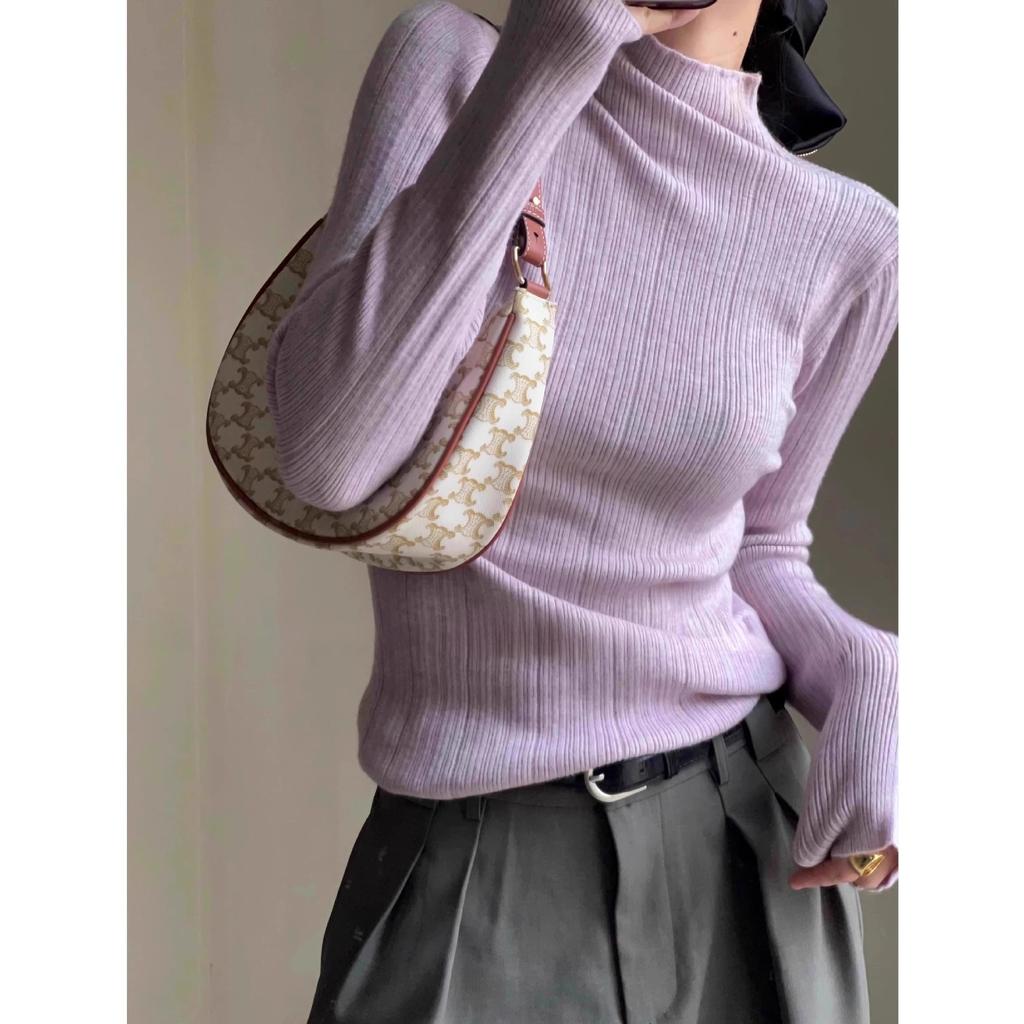 Thin knitted sweater women's inner spring semi-turtleneck temperament texture top slim-fitting sweet and spicy bottoming shirt