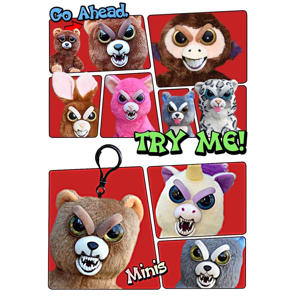 Feisty Pets Mini Dog RANGS Japan Feisty Pets Mini Angry Dog Plush Keychain with dramatically changing facial expressions - - -