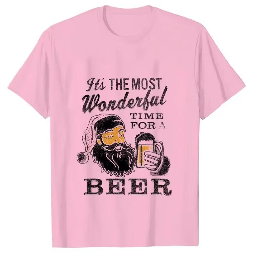 It's The Most Wonderful Time for A Beer Men's T-shirt Women T Shirt Santa Y2K Harajuku Top Female Y2k Clothe Beer Lovers Men Tee