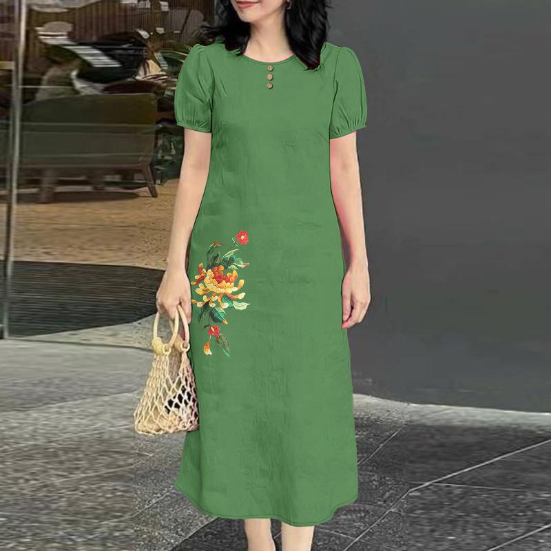 ZANZEA Women Daily Casual Round Neck Short Sleeve Floral Print Dress S зелёный