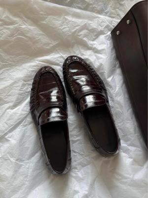 Echte Leder Vintage Falten Loafer mit klobigem Absatz für Damen