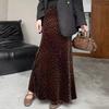 Velvet Leopard Print Skirt Women Autumn Winter High Waist Slim Casual Versatile Draping A Line Maxi Skirt