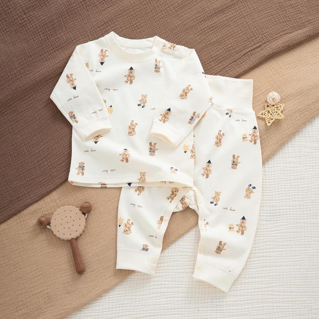 Spring & Autumn Kids' Cotton Pajamas Set - Cozy Home Wear with Belly Protection and Crotch Opening