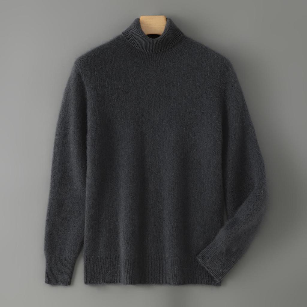 Men's High-Neck 100% Wool Thickened Cashmere Sweater – Autumn/Winter Long-Sleeved Loose Knit Base Layer