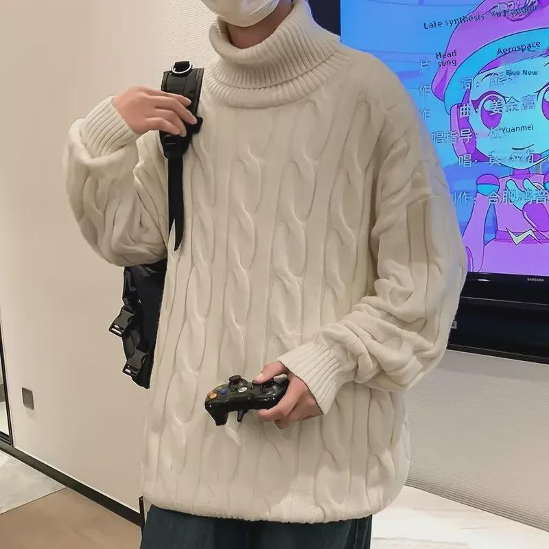 Men's Hong Kong-Style Thick Knitted Turtleneck Sweater - Trendy Korean Loose Fit for Autumn/Winter