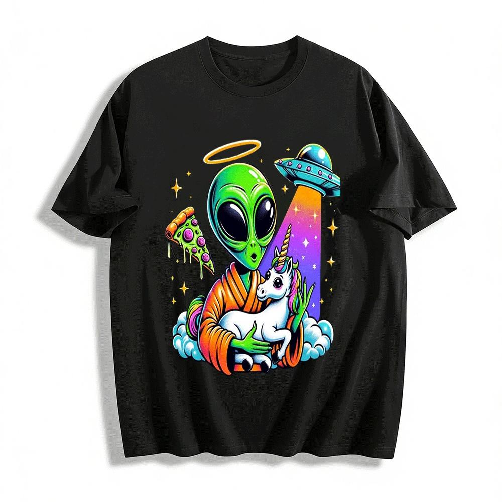 

Angel Alien Hug Unicorn Pizza UFO Graphic Trendy T-Shirt Pure cotton T-shirt XXS