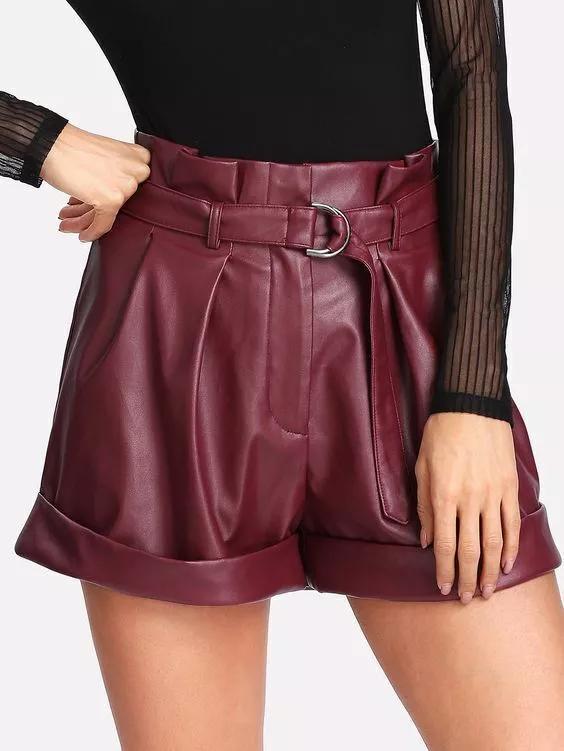 Burgundy Stylish Women's Leather Shorts Handmade Designer Soft Lambskin Casual