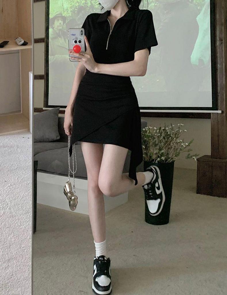 2026 Stylish Young Women's Irregular Slimming Polo Dress with Waist-Cinching Skirt