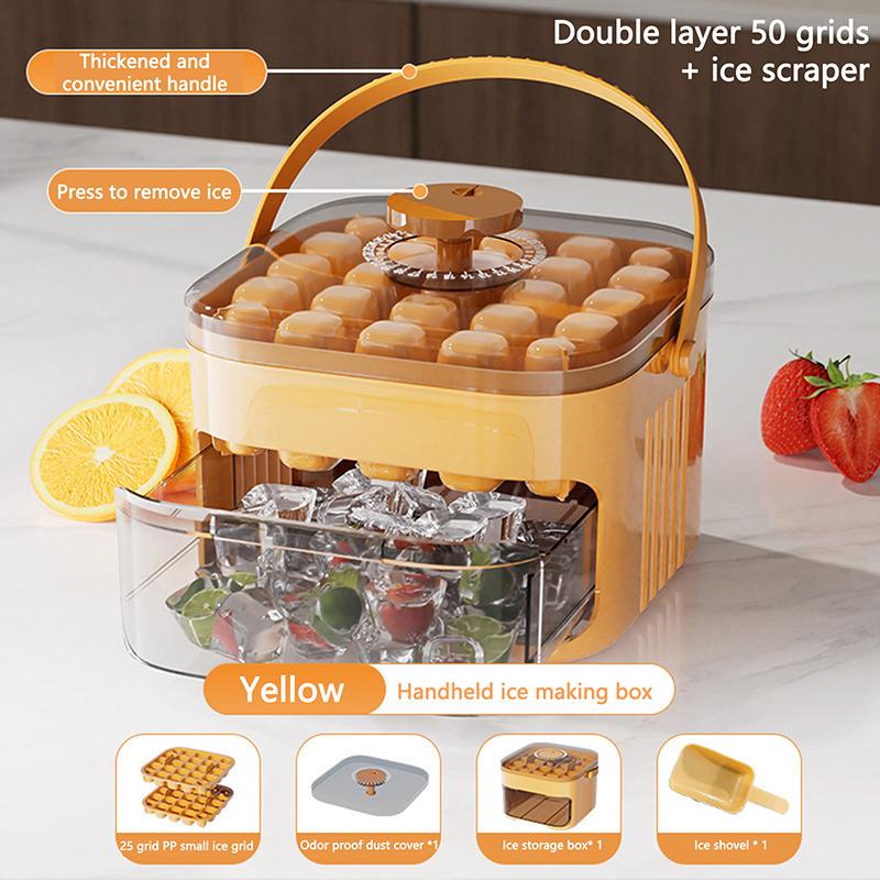 Extra-großer Eiswürfelbereiter für 50 Eiswürfel mit leicht gleitender doppelwandiger Schale aus lebensmittelechtem Material für den Kühlschrank, perfekt für Whiskey & Cocktails 50 grids orange