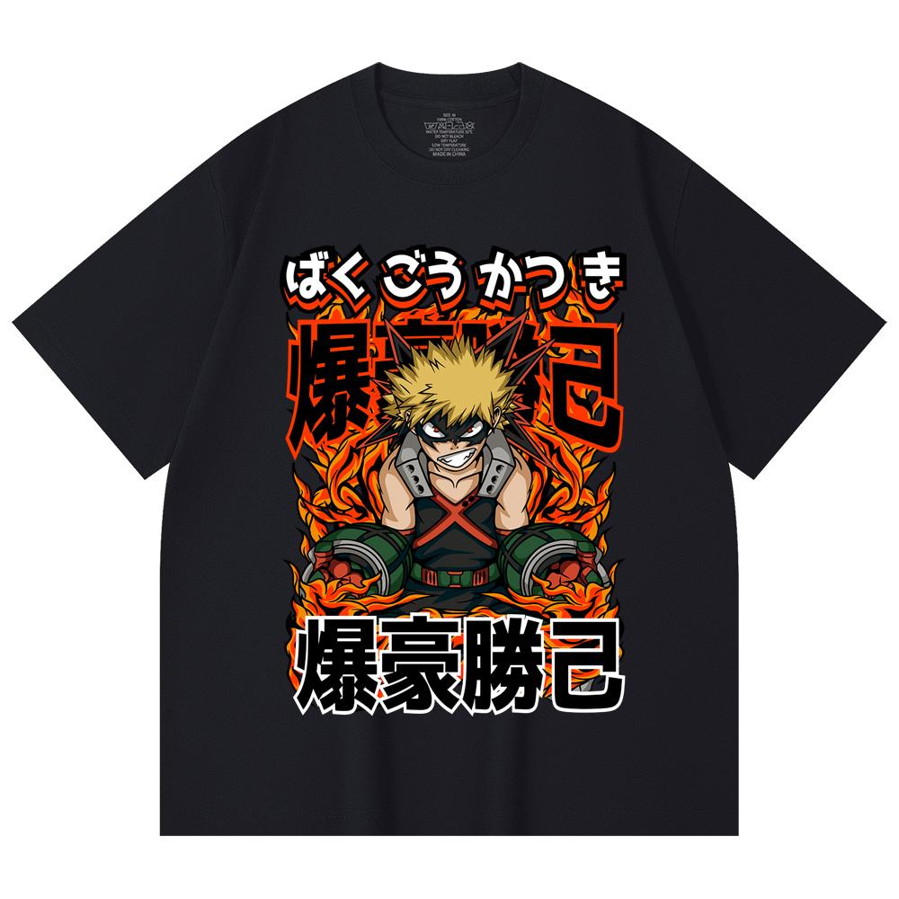 230 Gsm 100% Cotton My Hero Academia V13 Bakugo Print Unisex Heavy Cotton T Shirt