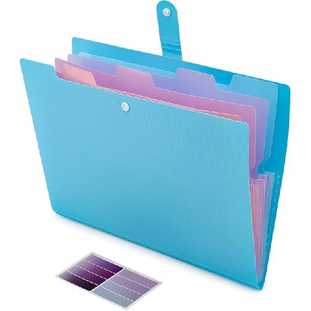 NAFY Colorful Expanding File Folder, 5 Pockets Folder with Colored Labels Portable Weave Pattern Accordion File Folder A4 Letter Size Project