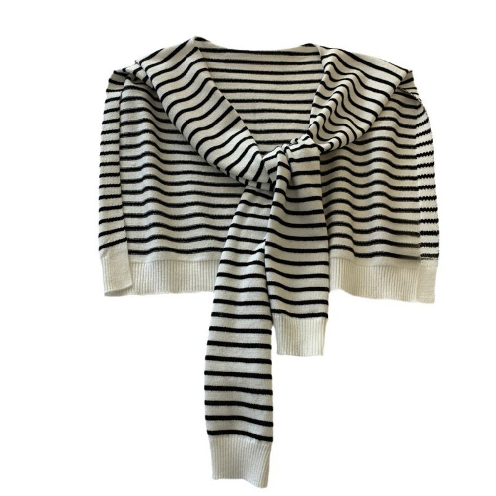 

Knotted Stripe Knitted Shawl All-match False Collar Retro Neck Guard Scarve Girl білий