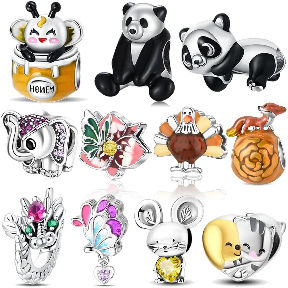 Charm Bead Components Copper Metal Authentic Original Bees Brown Foxes Butterflies Flowers Hearts Bead Components Compatible With Bracelet High