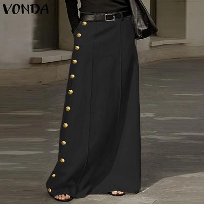 Women Fashion Elastic Waist Button Skirts