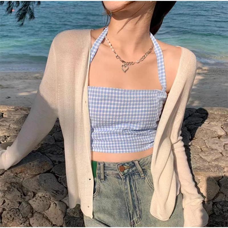 Mode V-Ausschnitt Sonnenschutz Strickjacke Dünne Damen Eisseide Strickjacke Sommer Locker Bluse Neu Lässig Einfach Kurztop Klimatisches Hemd