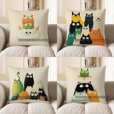 Home Decor Cute Animated Cats Pillow Cover For Home Pattern Cushion Cover Suitable For Sofa Bedroom Car Pillow Cover