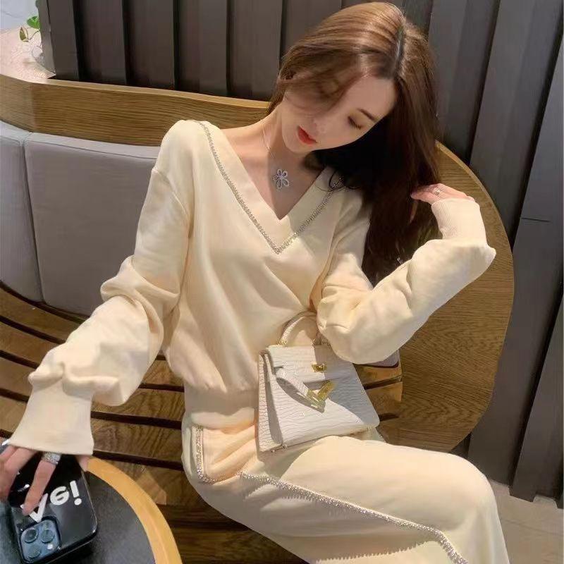 Casual Sports Suit for Women, Spring and Autumn Temperament, Slim Fit, Sweatshirt, Wide-leg Pants, Two-piece Set