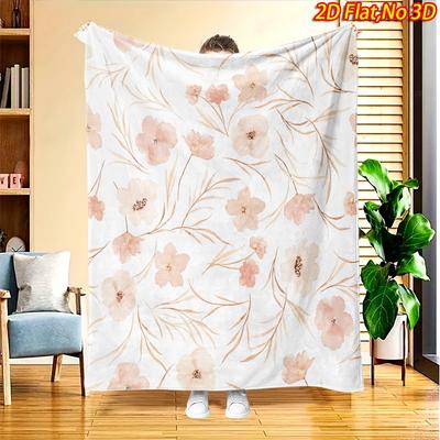1pc Light Pink Floral Branch Leaf Throw Blanket - Soft Suitable for All Seasons Bedspread, 100% Polyester Bedspread Suitable for All Seasons, Cozy Cou