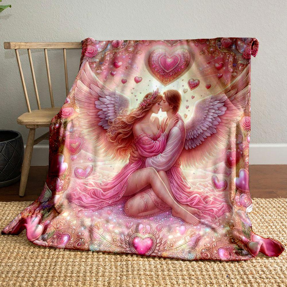 

Romantic Angel Couple Blanket bedroom Blanket for Livingroom Couch lunch break Soft throw for Friend s festival Gift 80cm x 120cm