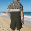 Herren 3D Seilgeflecht Muster Kurzarm T-Shirt und Passende Shorts Zweiteiliges Outfit