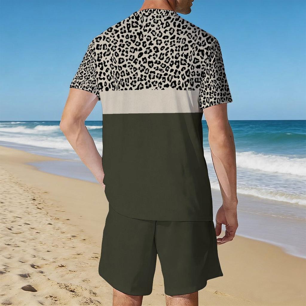 Herren 3D Seilgeflecht Muster Kurzarm T-Shirt und Passende Shorts Zweiteiliges Outfit