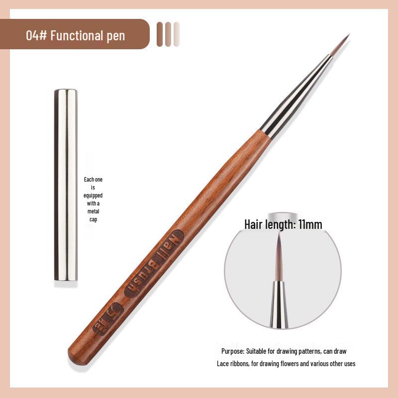 Sandalwood Nail Art Brush Set - Imitation Squirrel Hair with Pen Holder for Liner and Gel Painting