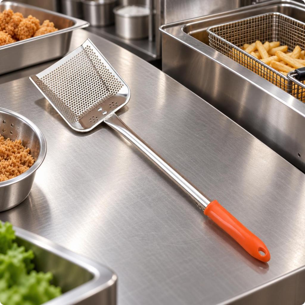 Stainless Steel OilSkimming Easy to Clean Oil Slag Resistant Fried Food Skimmer with Long Handle for