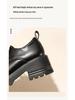 Women's 8cm Height-Increasing Leather Loafers - Chunky Heel, Lace-Up, Square Toe, Spring/Autumn Style