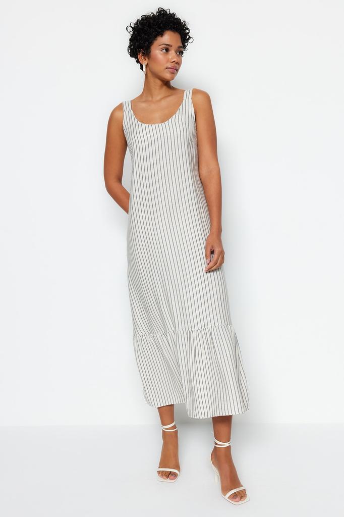 Modisches, lässiges, ärmelloses, fuchsiafarbenes, plissiertes Strick-Midikleid mit Gürtel für Damen