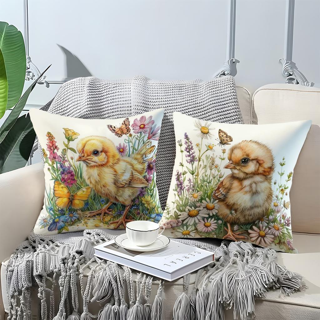4Pcs Watercolor Farm Chicken Digital Printing Pillow Cover Short Plush Suitable Living Rooms Bedrooms Sofas Throw Cushion Cover