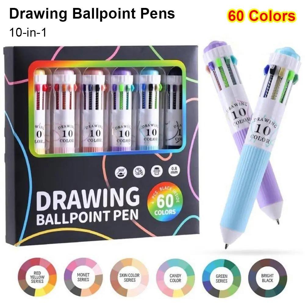 6Pcs/Set Multi-Function Colored Pens 10-in-1 Multicolor Pens  for Painting Study Marking
