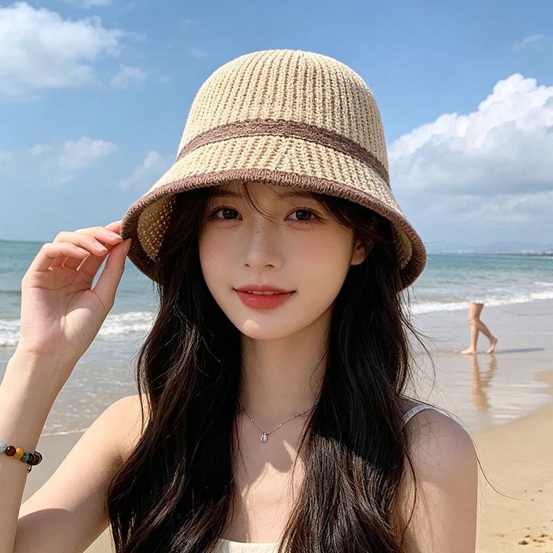 New Summer Style Women's Straw Fisherman's Hat with Color-Block Stripes—Breathable Sun-Protective and Versatile for Outings Flatters The Face